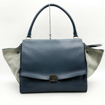 CELINE Trapeze Handbag Leather Suede Blue Ladies Fashion