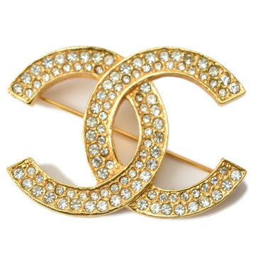 CHANEL brooch pin here mark rhinestone gold