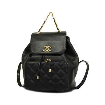 CHANEL Rucksack Matelasse Infinity Chain Shoulder Caviar Skin Black Gold Hardware Women's