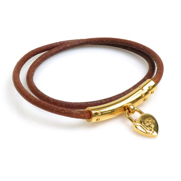 HERMES bracelet choker necklace leather/metal brown/gold unisex