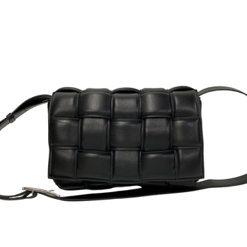 BOTTEGA VENETA Padded Cassette Intrecciato Lambskin Leather Shoulder Bag Pochette Black 22315