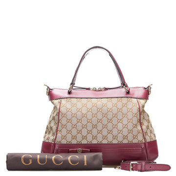 GUCCI GG Canvas Handbag Shoulder Bag 269894 Beige Wine Red Leather Ladies