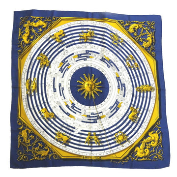 HERMES Carre 90 Astrology Horoscope Women's Scarf Muffler 100% Silk Navy