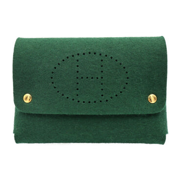 HERMES Ettuart GM Pouch Felt Green Gold Metal Fittings Playing Card Case Accessory H Logo Evelyn Punching