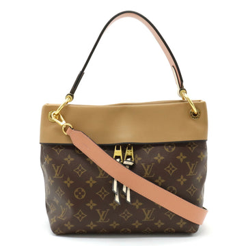 LOUIS VUITTON Monogram Tuile Leaves Handbag Shoulder Bag Leather Sesame Pesh Claim M44272