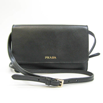 Prada Saffiano Women,Men Leather Chain/Shoulder Wallet Black