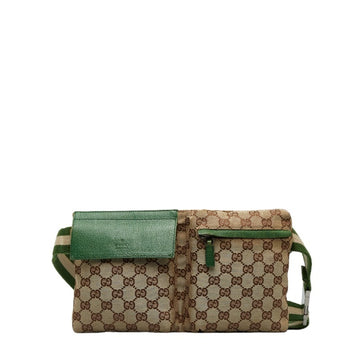 GUCCI GG Canvas Waist Bag Body 28566 Beige Green Leather Women's