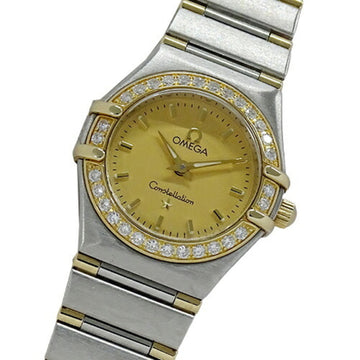 OMEGA Constellation Mini 1367.10 Watch Women's Diamond Bezel Quartz Stainless Steel SS Gold YG Polished