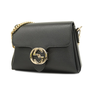 GUCCIAuth  Interlocking Shoulder Bag 607720 Women Shoulder Bag Black