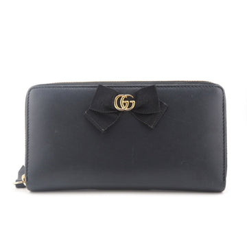 GUCCI Round Wallet Ribbon Long Navy Ladies