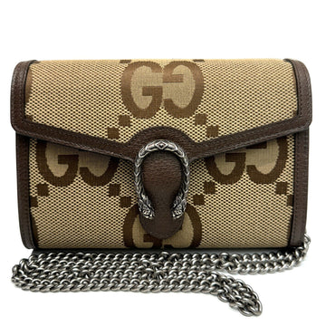 GUCCI Dionysus Chain Shoulder Wallet GG Jumbo Bag Canvas Leather Beige Brown 401231 Women's