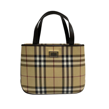 BURBERRY Nova Check All Over Pattern Logo Leather Genuine Handbag Mini Tote Bag Brown