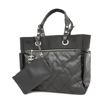 Chanel Paris Biarritz Women's Coated Canvas Handbag,Tote Bag Black