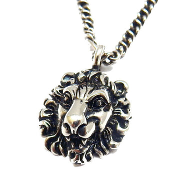 Gucci lion head pendant necklace 410673 aging palladium finish metal smoked silver men's