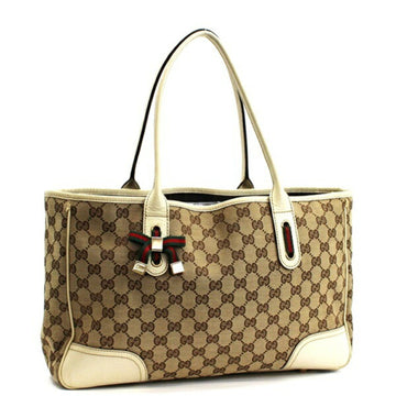 Gucci Princely Line Tote Bag Shoulder Canvas x Leather Beige Ivory 163805 GUCCI Women's Ribbon