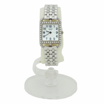 HERMES Cape Cod Diamond 19mm Watch CC1.192 K18WG Bracelet Belt Silver White Gold Ladies Quartz