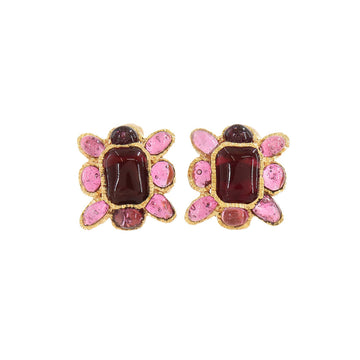 Chanel color stone earrings gold pink 95A vintage accessories Vintage Earrings