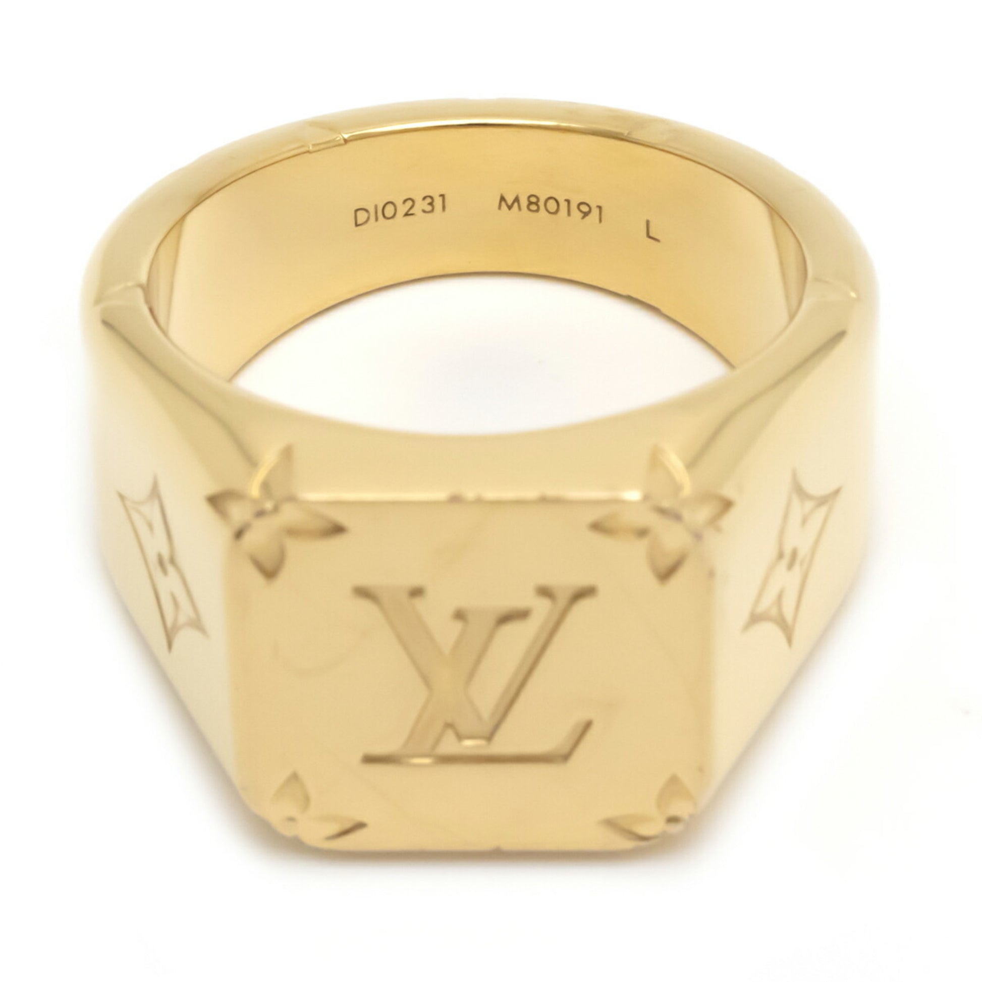 Authenticated Used LOUIS VUITTON Louis Vuitton Signet Ring Monogram Ring/ Ring M80191 Notation Size L Metal Gold 