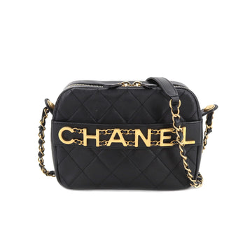 CHANEL matelasse chain shoulder bag leather black logo gold metal fittings Matelasse Bag