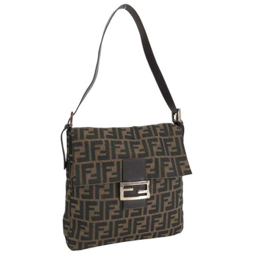 FENDI shoulder bag Zucca canvas leather brown ladies