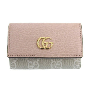 GUCCI GG Supreme Leather Double G 6 Row Key Case 456118 Beige/Pink Ladies