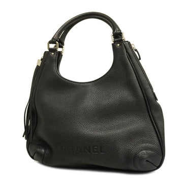 CHANEL tote bag leather black silver hardware ladies