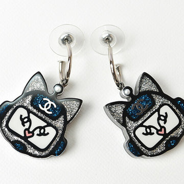 CHANEL earrings  accessories cat robot swing blue silver