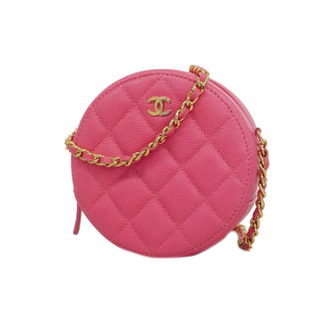 CHANEL Shoulder Bag Matelasse Chain Caviar Skin Pink Gold Hardware Women's