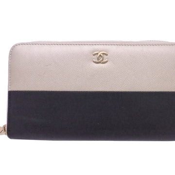 Chanel Round Wallet Coco Mark Light Gold Black Caviar Skin Leather Ladies