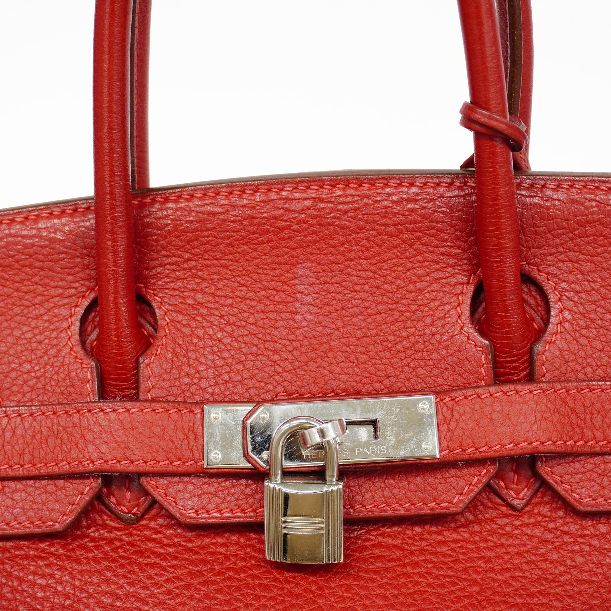 ↘️New Price↘️ Hermes Birkin 30-Rouge VIF Leather Type: Clemence Hardware:  Palladium Color: Rough VIF Stamp: A(Year 2017) Condition:…