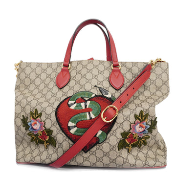 GUCCIAuth  2way Bag 453705 GG Supreme Handbag,Shoulder Bag,Tote Bag Beige,Red