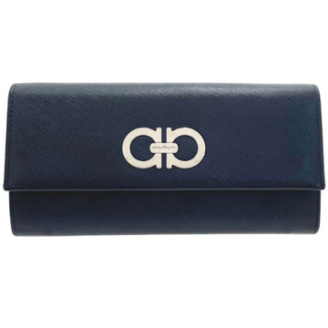 SALVATORE FERRAGAMO Long Wallet Gancini Bifold Calf Navy Blue 22 7121 Leather Icon Double