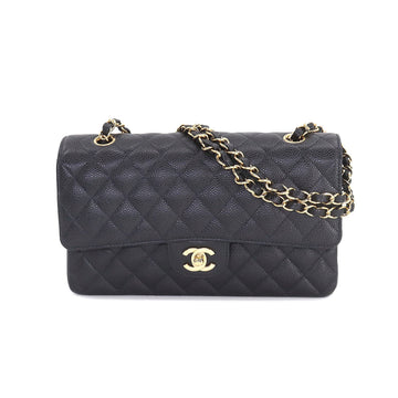 CHANEL Matelasse 25 Chain Shoulder Bag Caviar Skin Black A01112 Gold Hardware Coco Mark Vintage