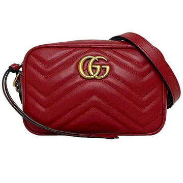 GUCCI Shoulder Bag Red Gold GG Marmont 448065 Leather GP  Quilted Ladies