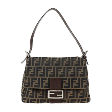 FENDI Mamma Bucket Handbag 2348 26325 008 Canvas Leather Brown Silver Hardware Zucca One Shoulder Bag