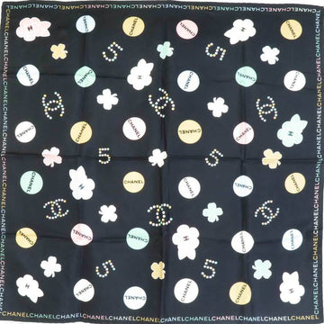 CHANEL scarf silk black x multicolor ladies