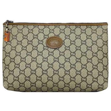 GUCCI Clutch Bag Beige Gray Plus PVC Leather  Pouch Ladies Compact