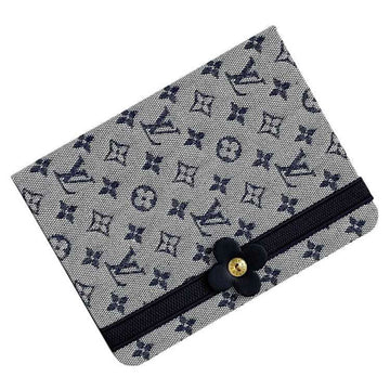 LOUIS VUITTON Notebook Carnet MM Navy Gray Monogram R20833 Canvas Leather RR1012  Memo Notepad Flower Ladies