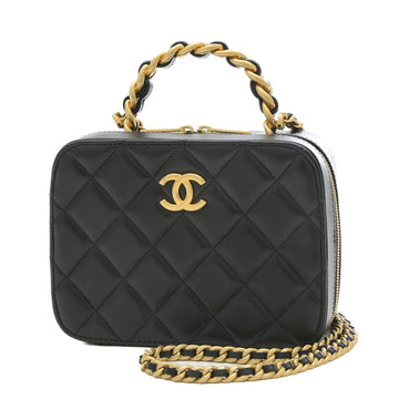 CHANEL Matelasse Vanity Chain Shoulder Bag Black Gold Hardware AS3318