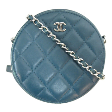 CHANEL Round Chain Shoulder Bag Green Lambskin [sheep leather]