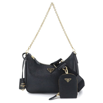 PRADA Saffiano 2way shoulder bag leather black 1BH204 gold metal fittings Shoulder Bag