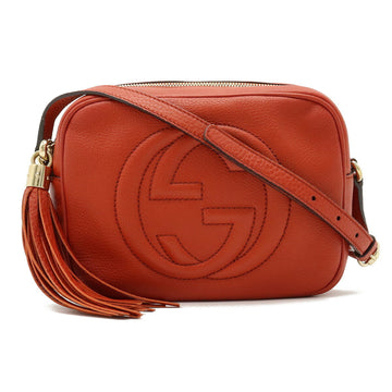 GUCCI Soho Small Disco Tassel Shoulder Bag Pochette Leather Orange Red 308364