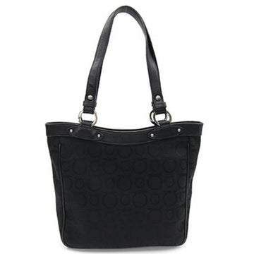 SALVATORE FERRAGAMO Ferragamo Tote Bag Gancini EX21 6846 Black Canvas Leather Shoulder Handbag Ladies Cotton Salvatore