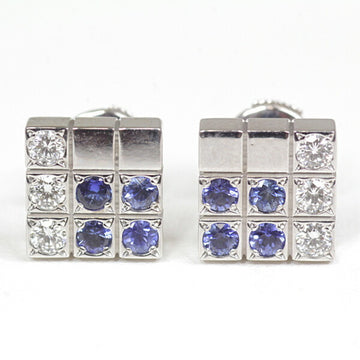 CARTIER Diamond Sapphire Piet Earrings K18WG Cube Square 750WG White Gold Finished