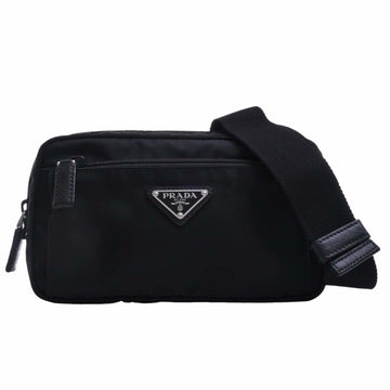 PRADA Nylon Triangle Logo Waist Bag Body Black Ladies