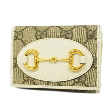 GUCCI Trifold Wallet GG Supreme Horsebit 644462 PVC Leather Beige White Gold Hardware Women's