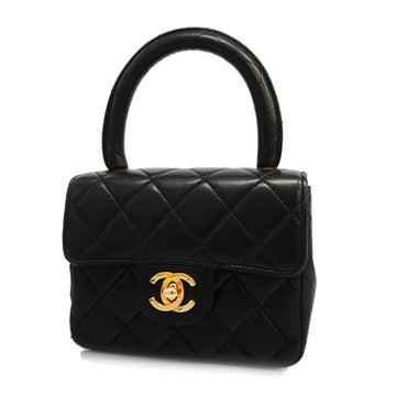 CHANELAuth  Mini Matelasse Women's Leather Handbag Black