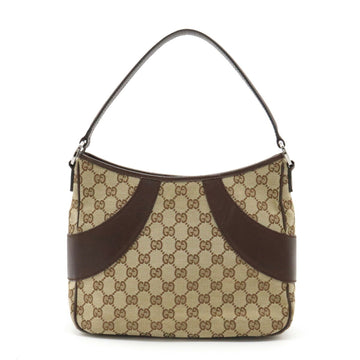 GUCCI GG canvas shoulder bag leather khaki beige dark brown 113012