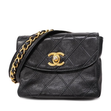 CHANEL Waist Bag Bicolore Leather Black Women's