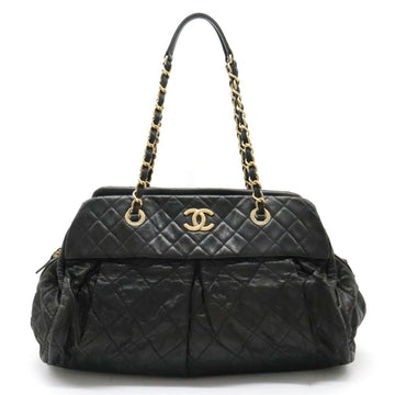 CHANEL Matelasse Shoulder Bag Tote Chain Coated Leather Black